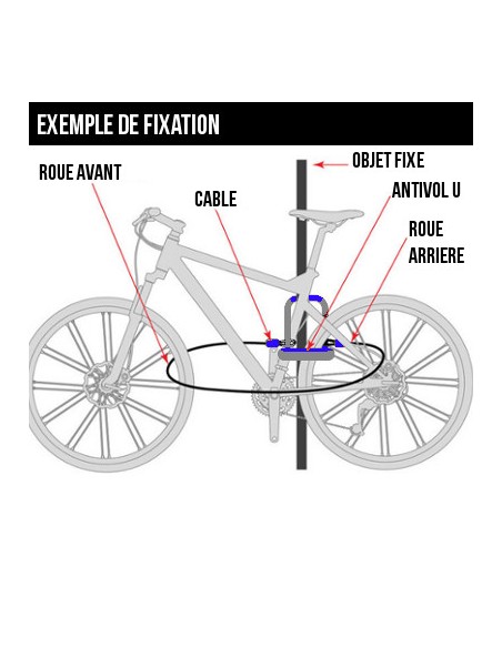 AUVRAY - Antivol Vélo U BIKE Avec Support 82x147 + Câble 1m ø8mm - Fiable  et Résistant - Acier Renforcé - Simple d'utilisation